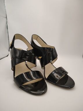 Michael Kors Black Patent Slingback MK Logo Adjustable Strap Heels Women'sSz 8.5